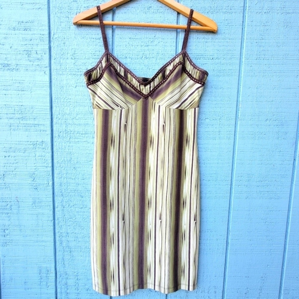 y2k BCBGMaxazria Fairy Woodsy Western Striped Dress size S Green Brown
